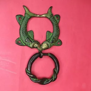 Handcrafted Brass Two Joined Fish Shape Door Knocker Victorian Style Door Bell - Picture 1 of 6