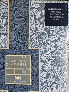 Juego de Edredón Queen WILLIAM MORRIS Inglaterra PÁJARO Y ANÉMONA Azul Mar 3 Piezas NUEVO - Imagen 1 de 6