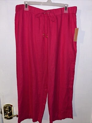 MICHAEL KORS ЭЛЕКТРИЧЕСКИЙ РОЗОВЫЙ УРОЖАЙ ШИРОКИЕ ЛЬНЯНЫЕ ШТАНИНЫ БРЮКИ ЭЛАСТИЧНЫЙ ПОЯС L. НОВЫЙ $98. - Изображение 1 из 4