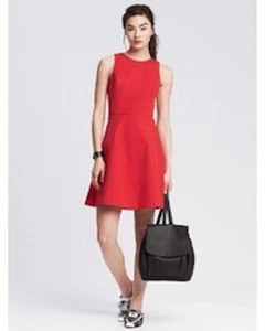 Banana Republic Sloan Fit & Flare Kleid Gr. 6 Damen rot ärmellos Stretch gefüttert - Bild 1 von 17