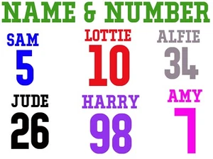 Personalised Iron On Name & Number Transfers, Customise, Football, Sports - Picture 1 of 3