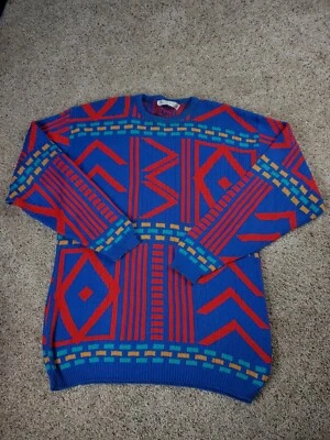 Suéter Tejido Jantzen De Colección XLT Rojo Abstracto De Gran Tamaño Cuello Redondo Hecho en EE. UU. Años 90 Foto 1 de 4