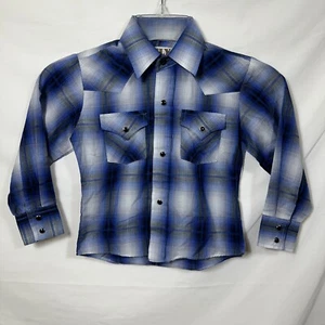 Ely Cattleman Boys XS Black Pearl Snap Blue White Plaid Western Shirt Farm Rodeo - Picture 1 of 6