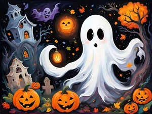 Halloween # 98 - T Shirt Iron On Transfer - Ghost , Pumpkin - Picture 1 of 1