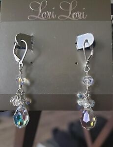 Gorgeous Lori Swarovski Clear AB Crystal Teardrop Earrings SILVER~NEW!