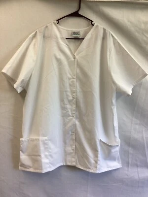 Simply Basic white short sleeve snap button up pocket medical top unisex 2XL - Image 1 of 4