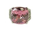 Large precious pink cushion cut cubic zirconia ring with clear stones - NEW