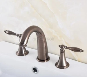 Brown Bronze Bathroom Vanity Sink 3-Hole Two Handles Widespread Faucet anf585 - Picture 1 of 8