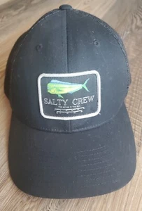 Sombrero de malla Salty Crew Trucker SnapBack ajustable negro usado en excelente estado refugio en el mar peces - Imagen 1 de 8