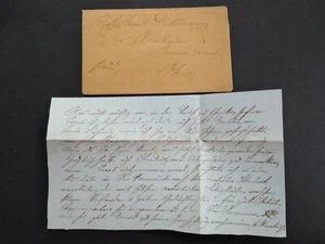 NY: Harlem 1850 (circa) Stampless Cover + Letter, Red CDS & Paid 3, DPO NY Co - Picture 1 of 5