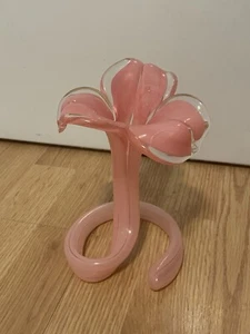 Murano Hand Blown Pink and Clear Art Glass Coiled Flower Shaped Vase - Picture 1 of 7
