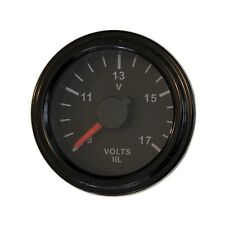Voltmeter gauge, 2"/52mm, 9-17V, black/black, white LED, 001-V-BB