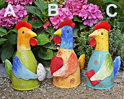 ❀ 1x Zaunhocker Huhn Zaunfigur Auswahl Grün Türkis Gelb Metall Pfostenhocker BW - Bild 1 von 3