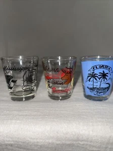 Set of 3 Shot Glasses - Mississippi, Alabama & Florida - Picture 1 of 7