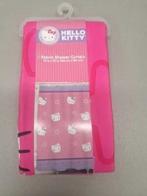 New Hello Kitty by Sanrio Fabric Shower Curtain 72" x 72"  Stars Pink Purple Kid - Image 1 of 3