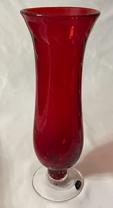 Vintage Bischoff Hand Blown Red Art Glass Vase Controlled Bubbles Pedestal Base - Picture 1 of 5