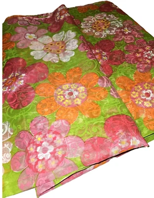 Stunning Retro 70's Flower Power Sheer Fabric 44in × 11.2 Yards! Pink! Orange! - Bild 1 von 4