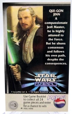 1999 Star Wars Pepsi Trading Card Sweepstakes Game Promo #3 Qui-Gon Jinn. - Image 1 of 2