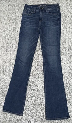 American Eagle Jeans Womens 2 Long Blue Kick Boot Stretch Low Rise Boho City - Image 1 of 4