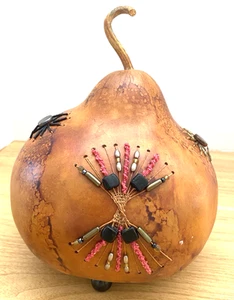 Gourd Art Handcarved Beading Southwest 8" x 9" Southwestern - Picture 1 of 9
