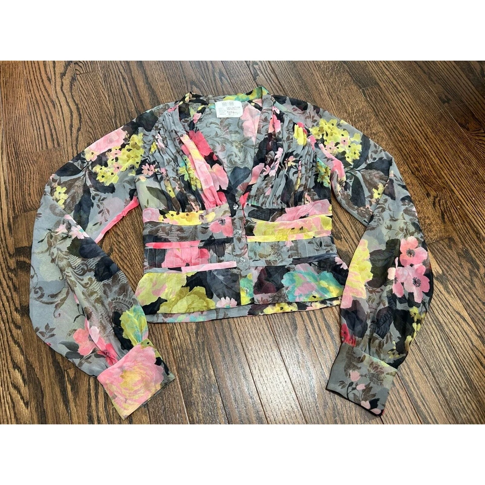 Blusa Tuleh Mujer Multicolor Floral Semi Transparente Manga Larga Recortada Botón S? Foto 1 de 4