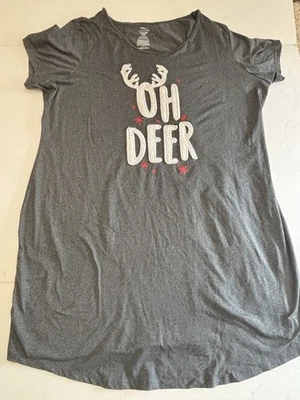 “Oh Deer” Christmas Holidays Nightgown Sleep Shirt Soft Loungewear Tee L/XL - Image 1 of 4