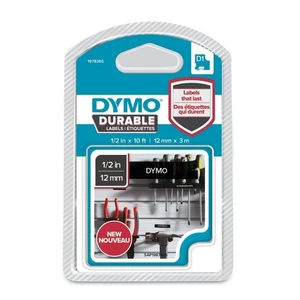Dymo 197365 D1 Ruban adhésif durable 12 mm x 3 M blanc sur noir - Photo 1/3