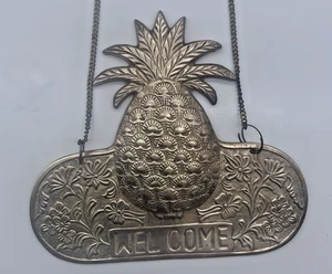 Vintage Brass Pineapple Welcome Plaque Hanging Sign For Door India Beach Summer - Picture 1 of 17