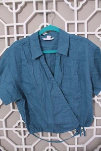 Top Athleta Mujer XL 100% LINO Azul Playa Camisa Atar Informal Recortado Colorido - Imagen 1 de 17
