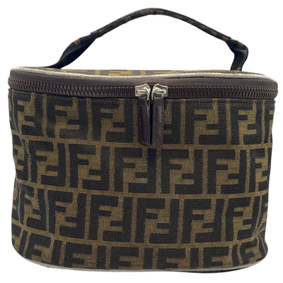 Large FENDI Zucca Vanity Bag Pouch Handbag Canvas Leather Brown Authentic - Image 1 of 4