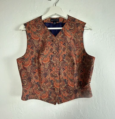 Vintage Anne Klein II Womens Multicolor Jacquard Paisley Button Down Vest Size 6 - Image 1 of 4