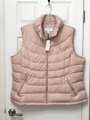 NWT Calvin Klein Woman Plus Size 3X Pale Pink Quilted Gold Tone Zip Puffer Vest - Image 1 of 4