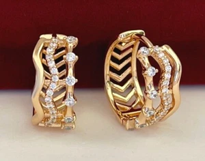 Luxus Ohrringe Creole Zirkonia 750er Rolled Gold 18K vergoldet Geschenk - Bild 1 von 7