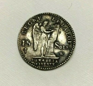 MONNAIE ANCIENNE DE LOUIS XVI ROI DES FRANçOIS 15 SOLS 1792 W LILLE EN ARGENT - Picture 1 of 3