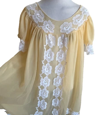 Rhodiatoce Biancheria 睡袍女式娃娃黄油黄色花边意大利大号 — 第 1/4 张图片