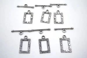 Rectangle Frame Clasp Antique Silver Tone - Picture 1 of 8