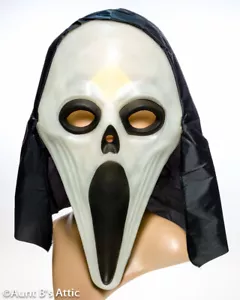 Máscara de plástico con capucha cara gritando brillo en la oscuridad máscara de terror - Imagen 1 de 2