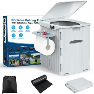 XL Portable Foldable Camping Toilet with Lid, Phone Shelf and Paper Holder - Picture 1 of 10