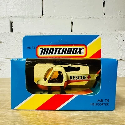 1982 Rescue Helicopter White Orange MB75 1984 New in Box Unpunched - Image 1 of 4