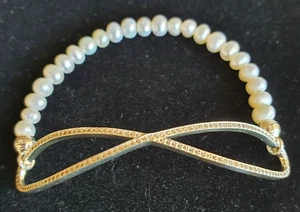 NEW Thomas Sabo Infinity Bracelet TLBA 0005WH Cubic Zirconia Fresh Water Pearls - Picture 1 of 6