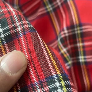 Red Stewart Fashion Tartan Plaid Check Polyviscose Dress Fabric Xmas 150cms - Picture 1 of 7