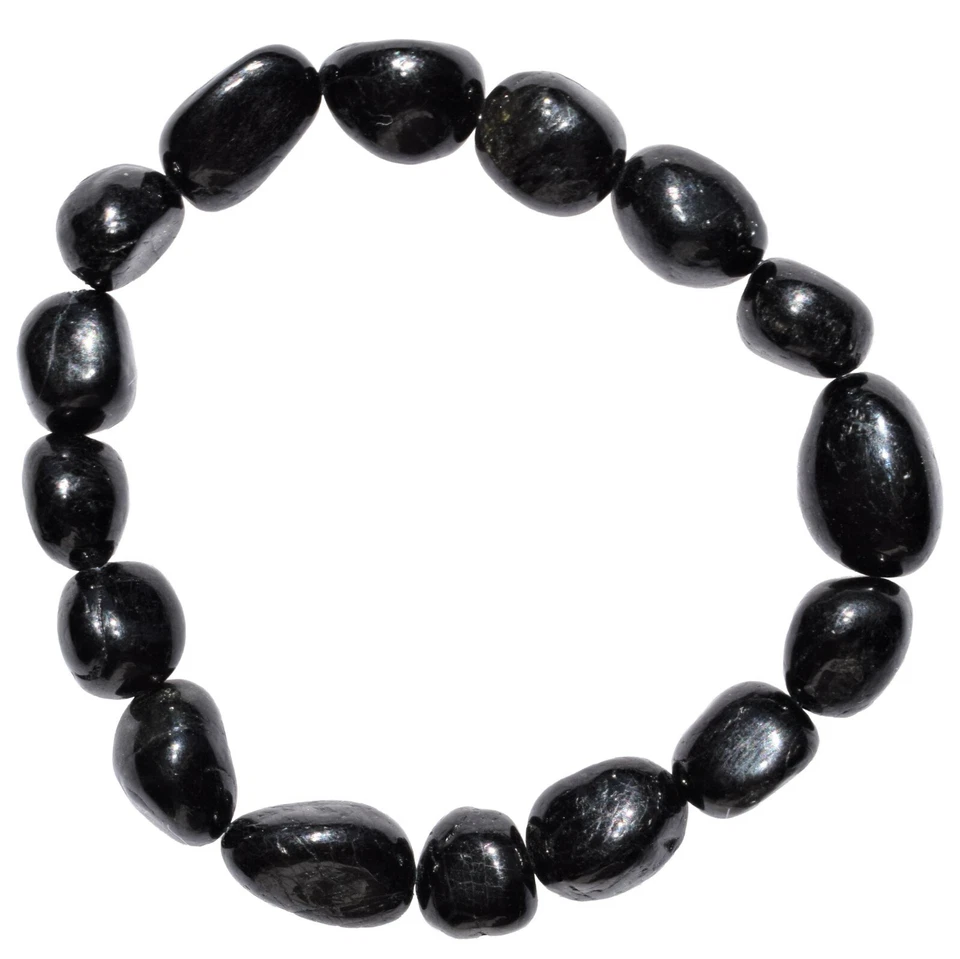 Charged Black Tourmaline Crystal Bracelet Tumble Polished Stretchy Energy Reik..