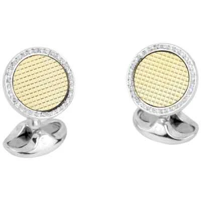 Awesome Real 925 Two Tone Silver Men's Office Cufflink With White CZ Boarder  - Image 1 of 3