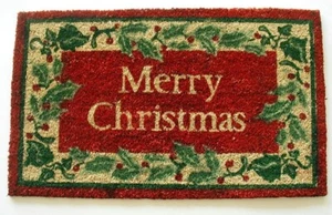 Geo Crafts MERRY CHRISTMAS 18 x 30 in. PVC Backed Holiday Red Bordered Door Mat - Picture 1 of 1