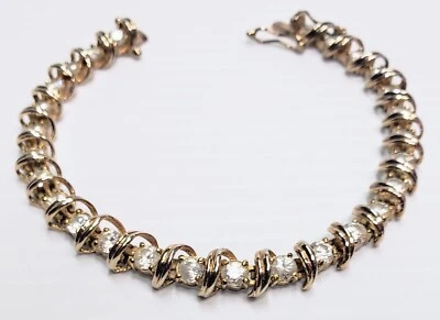 Pulsera Tenis Cristal Tono Dorado Amore 7" Longitud ¡Hermosa!  Foto 1 de 3