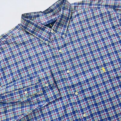 NEW Ralph Lauren Shirt Mens 2XLT Tall Blue Plaid Poplin Button Down Long Sleeve - Image 1 of 4
