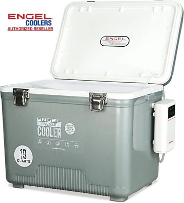 Engel 19QT Pro Live Bait Cooler with Rechargeable Aerator Silver or Tan