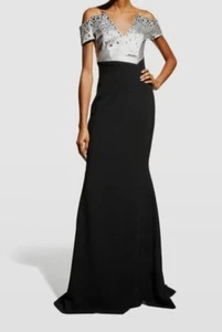 $5610 Pamella Roland Women's Black Embellished Off-the-Shoulder Gown Dress Sz 10 - Picture 1 of 4