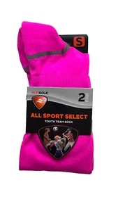 Sof Sole Youth, Bright Pink, All Sport Select OTC 2Pk Socks. Size: Y10-4.5 - Picture 1 of 2