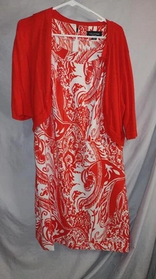 Conjunto de vestido y encogimiento de hombros de cachemira rojo blanco Perceptions New York talla 18 sin mangas Foto 1 de 4